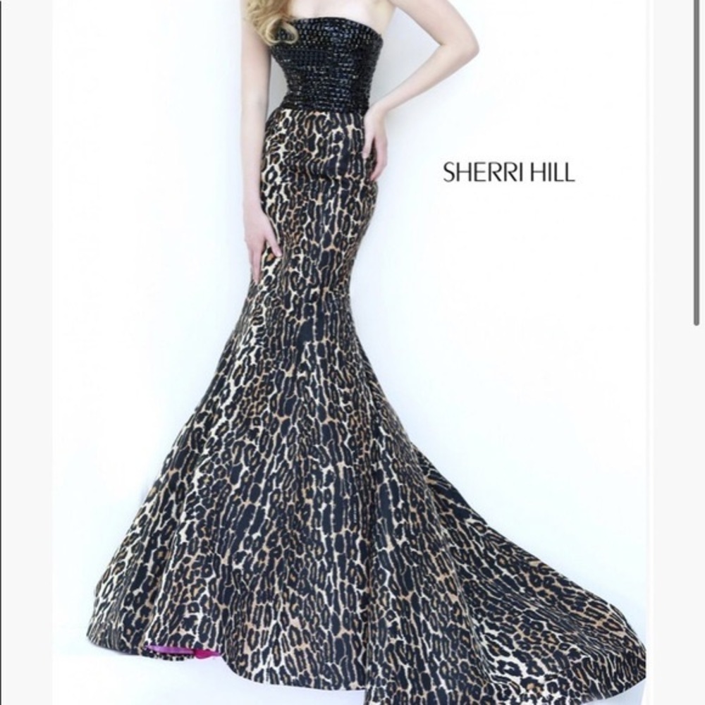 Sherri Hill Strapless Mermaid Dress Leopard Print and Pink | Size 2